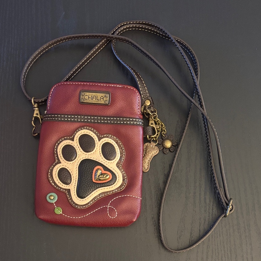Maroon Chala Paw Print Cell Phone Crossbody Purse
